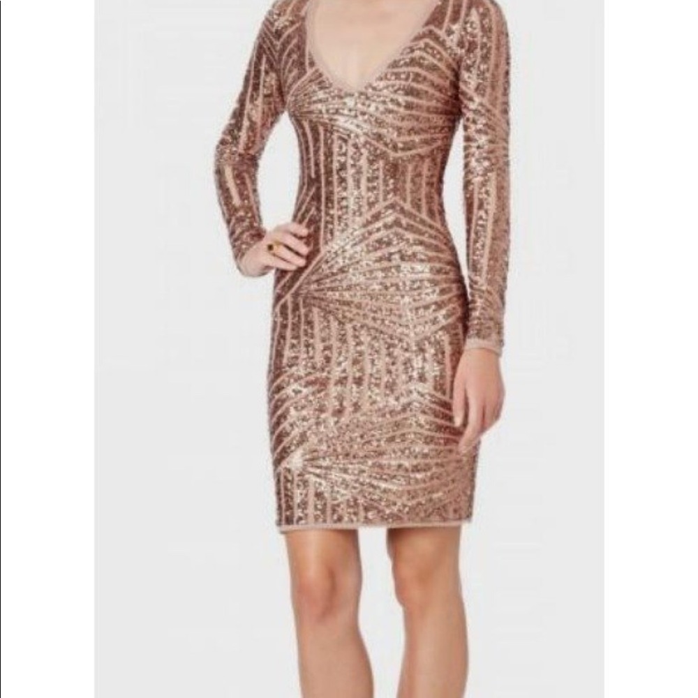 BCBG MAXAZRIA SEQUIN BODYCON ROSE GOLD XS